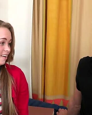 Light haired cute student gives a solid blowjob to a fat stiff dick