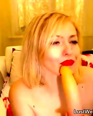 Busty blonde MILF toys her pussy on webcam